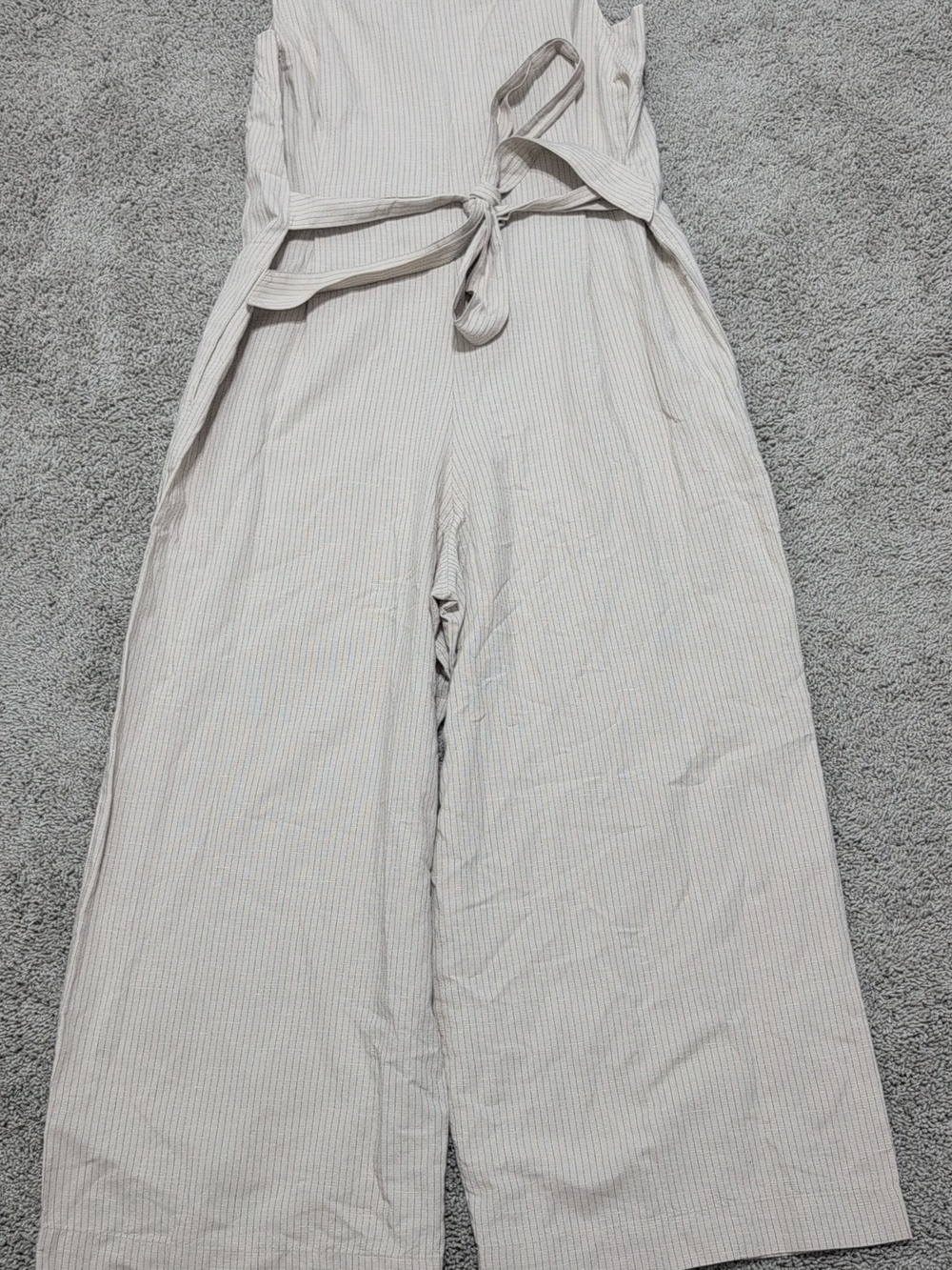 Uniqlo Linen Blend Jumpsuit Striped Color: 30 NATURAL Size Medium - Picture 7 of 8